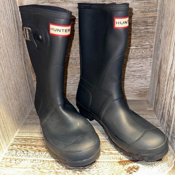 Hunter Womens Original Short Boots Waterproof Rain Navy Blue Matte - Picture 2 of 10